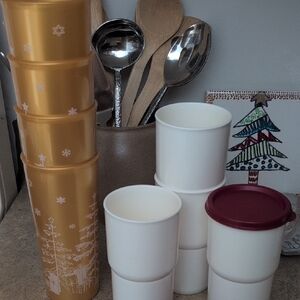 Tupperware Gold and White Holiday Containers